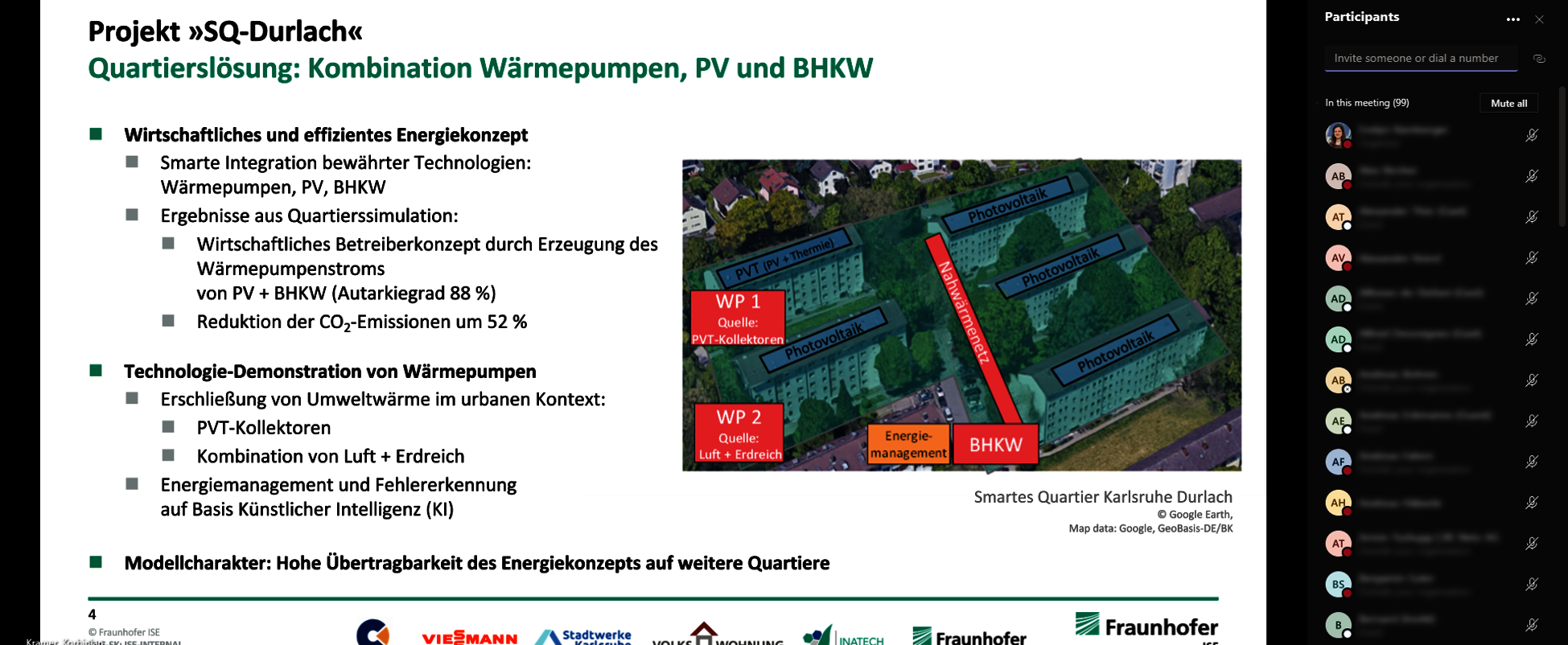 Korbinian Kramer stellt den online Teilnehmenden PVT-Projekte am Fraunhofer Institut für Solare Energiesysteme vor.