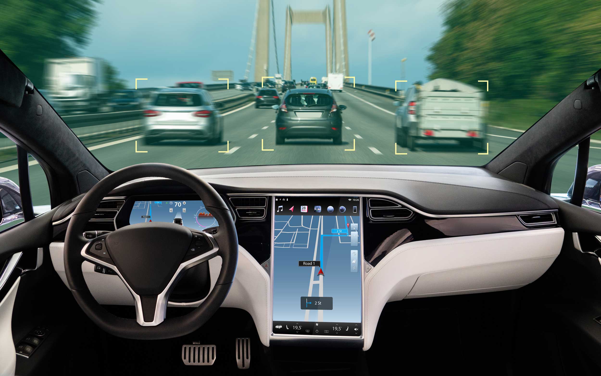 Blick ins Cockpit eines modernen autonomen Autos