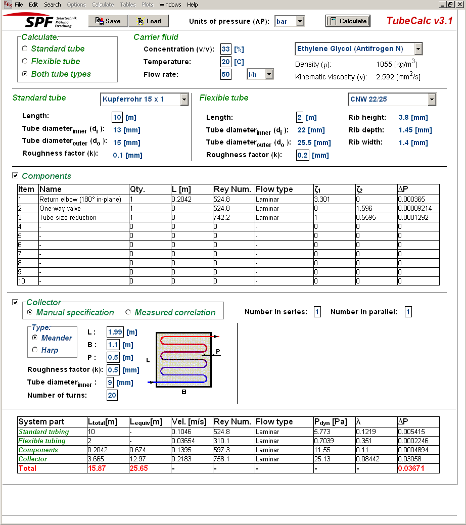 Screenshot SPF TubeCalc